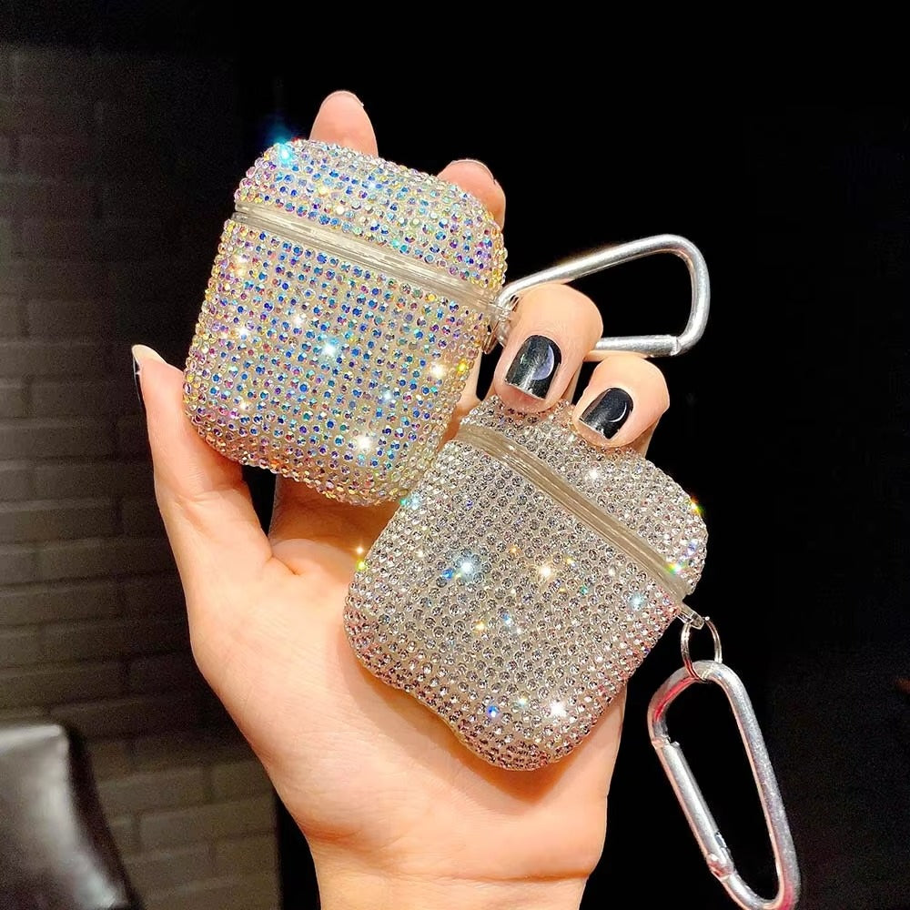 Luxury 3D Bling Diamond Hard Case for AirPods 1/2, Cute Protective Shell for Wireless Bluetooth Charging, Stylish Headphone Accessories for Girls & Women