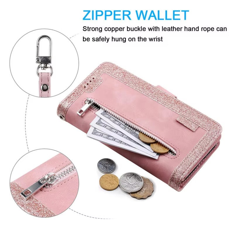 Luxury Leather Apple iPhone Case,Ultra Thin Magnetic Shockproof Full Protection Cover with Flip Wallet Design
