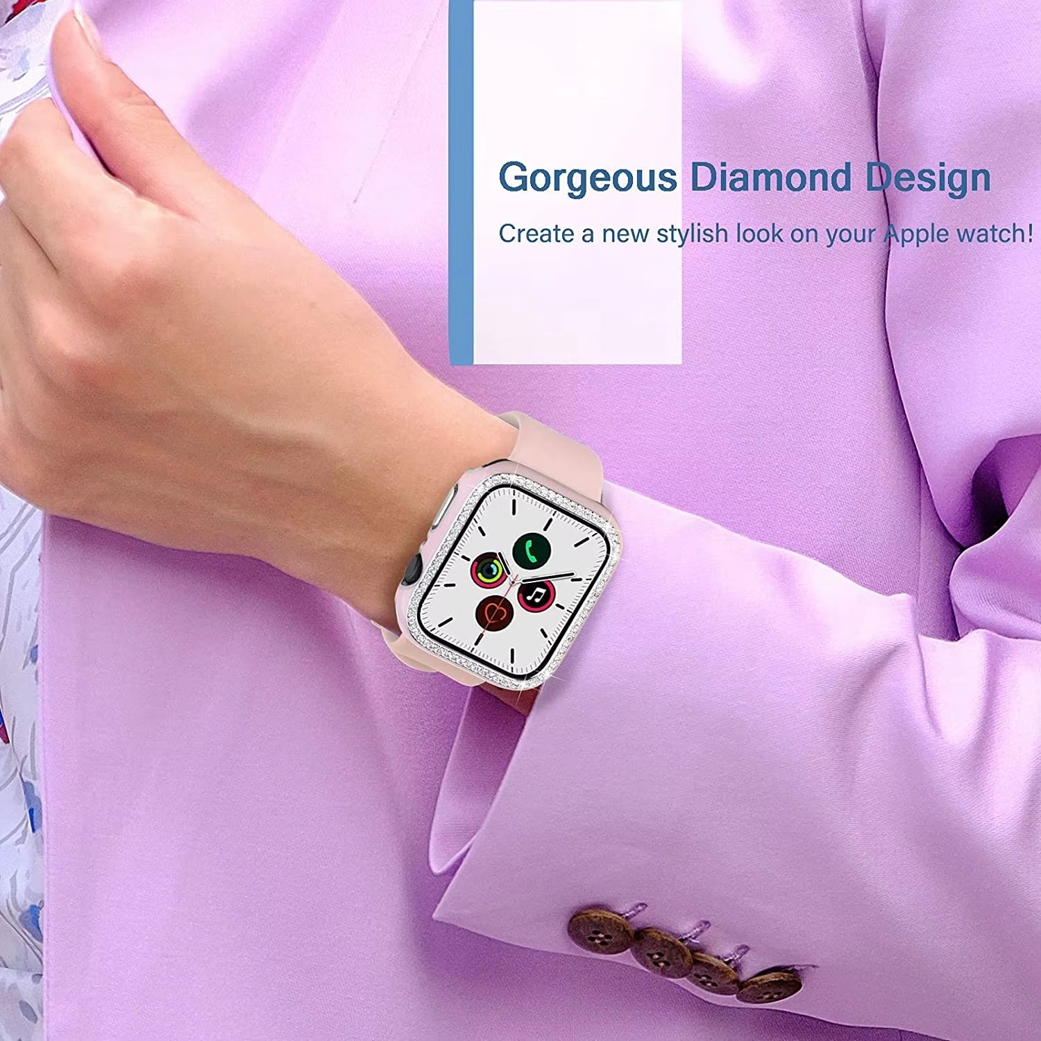 Luxury, Bling Diamond Case with Glass Screen Protector for Apple Watch –   for 38mm, 40mm, 41mm, 42mm, 44mm, 45mm