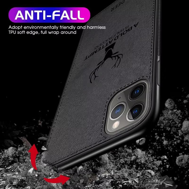 Luxury Textured Canvas iPhone Case with MagSafe Support, Shock-Absorbing Bumper Frame, Leather Feel Grip, Drop Protection