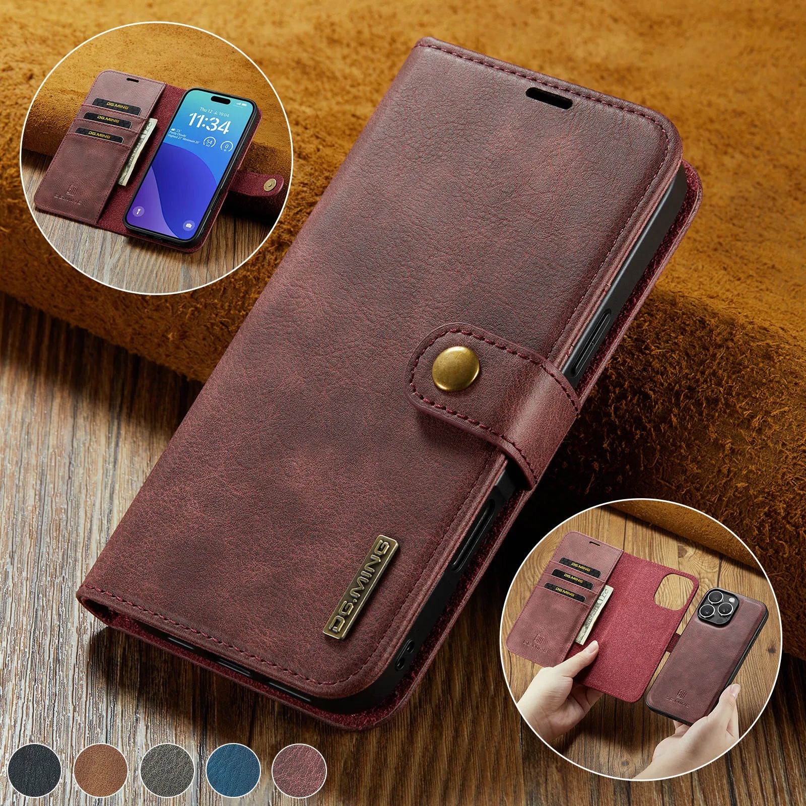 Premium Detachable Magnetic Leather Wallet iPhone Case – Card Holder, and Stylish Flip Cover for Secure and Convenient Use