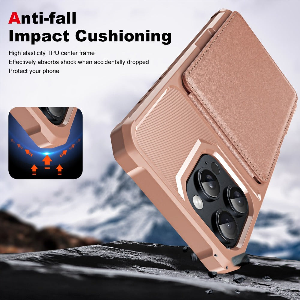 Premium Vertical Card Slot Wallet iPhone Case – Anti-Fall Stand Bracket, Stylish & Durable Protection | Case for iPhone