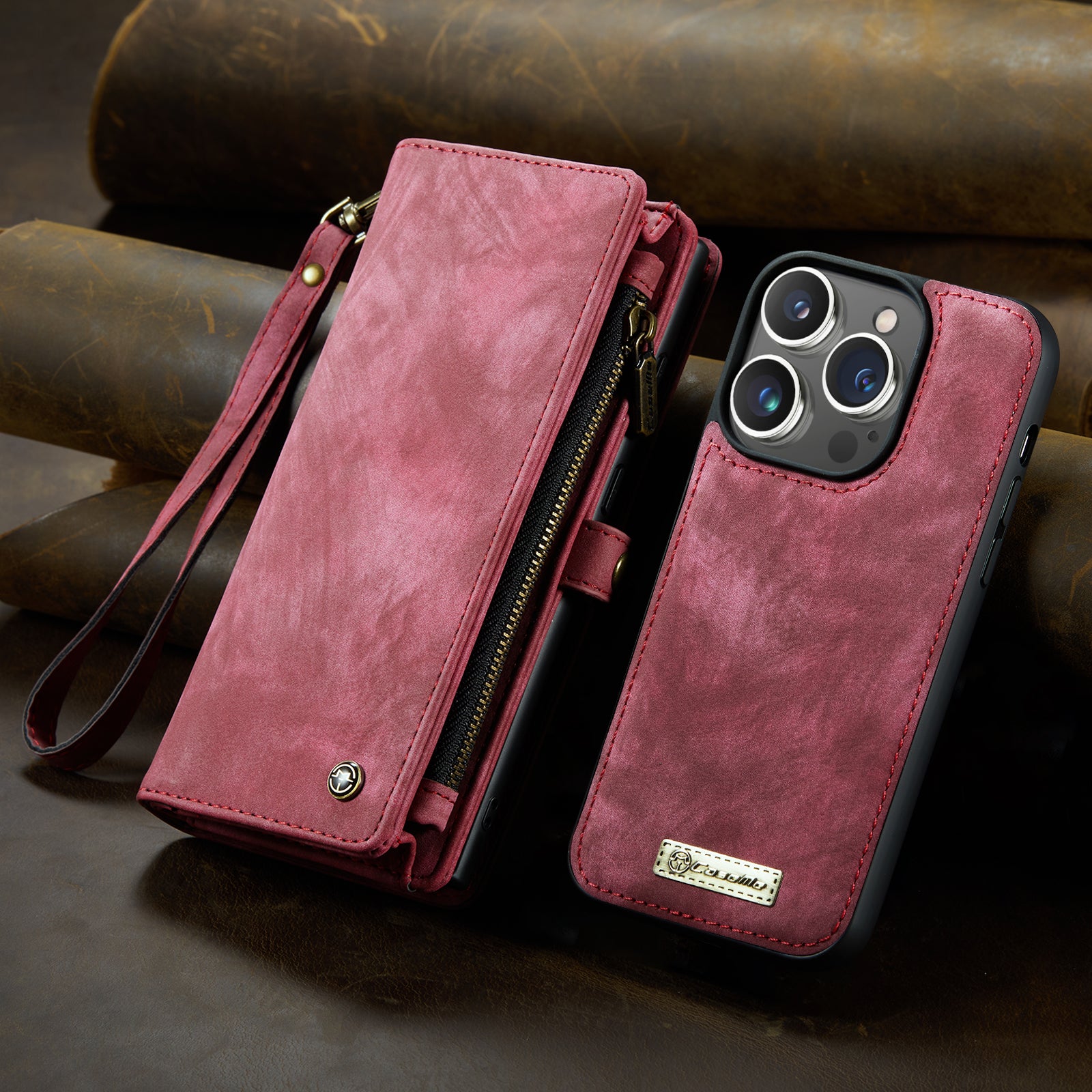 Luxury Detachable Leather Wallet iPhone Case – Multi-Function Zipper Flip Cover, Card Holder, Shockproof Protection, Magnetic Closure for iPhone