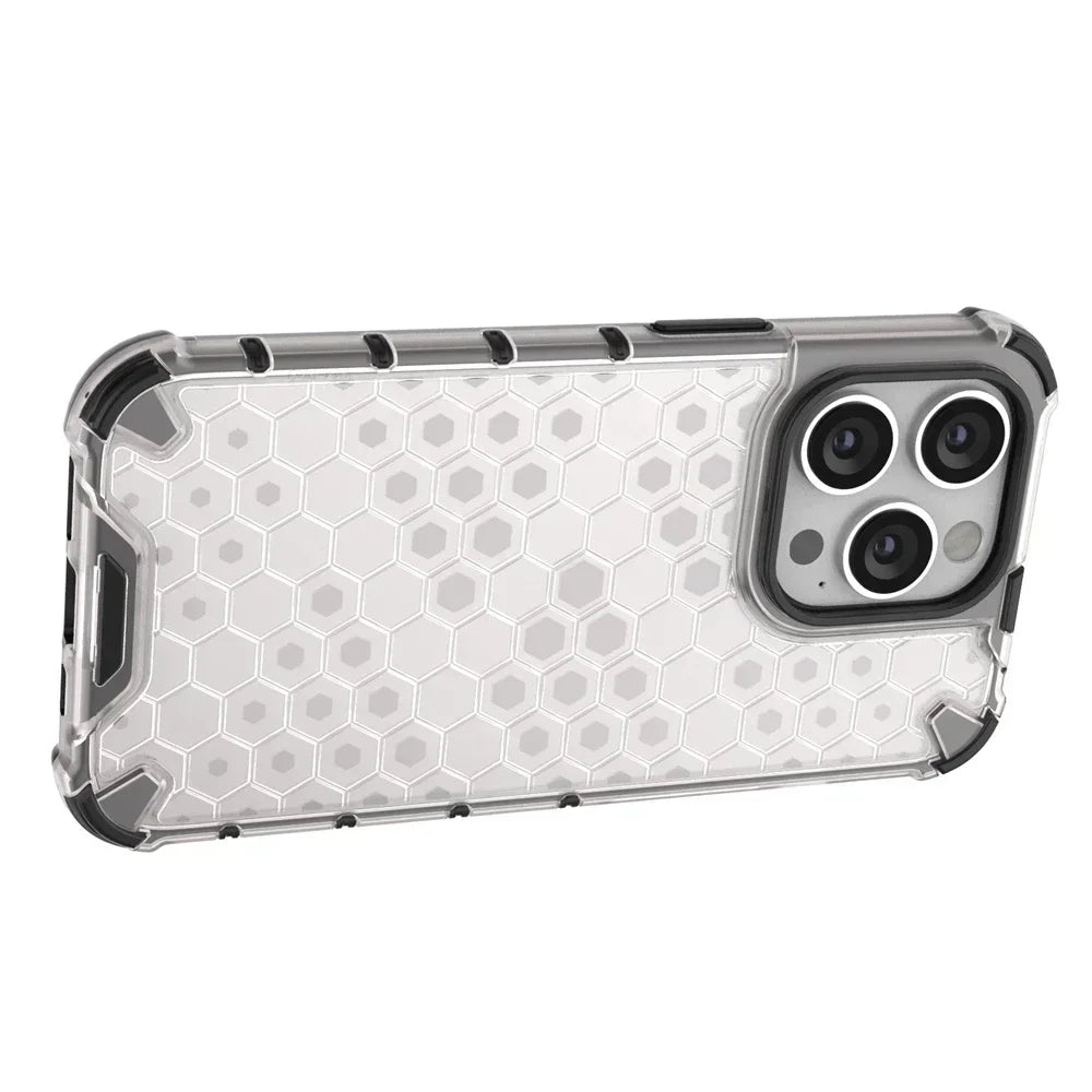 KEYSION Shockproof Armor iPhone Case – Soft Silicone + PC Transparent Honeycomb Back Cover for iPhone Models, 