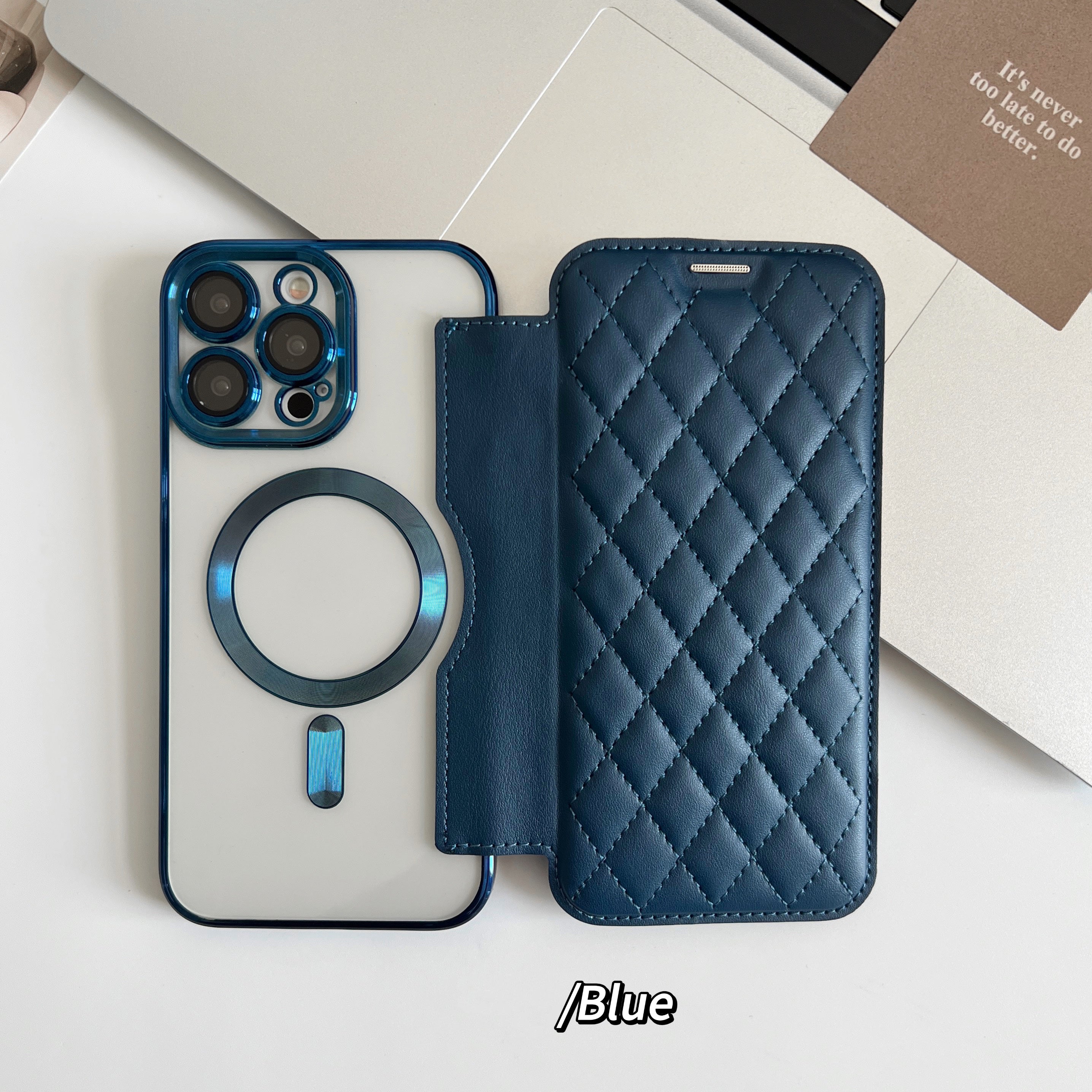 Luxury MagSafe Wallet iPhone Case – Grid Leather Flip Cover, Magnetic Card Holder, Shockproof Protection, Wireless Charging Compatible, Premium Design for iPhone Models