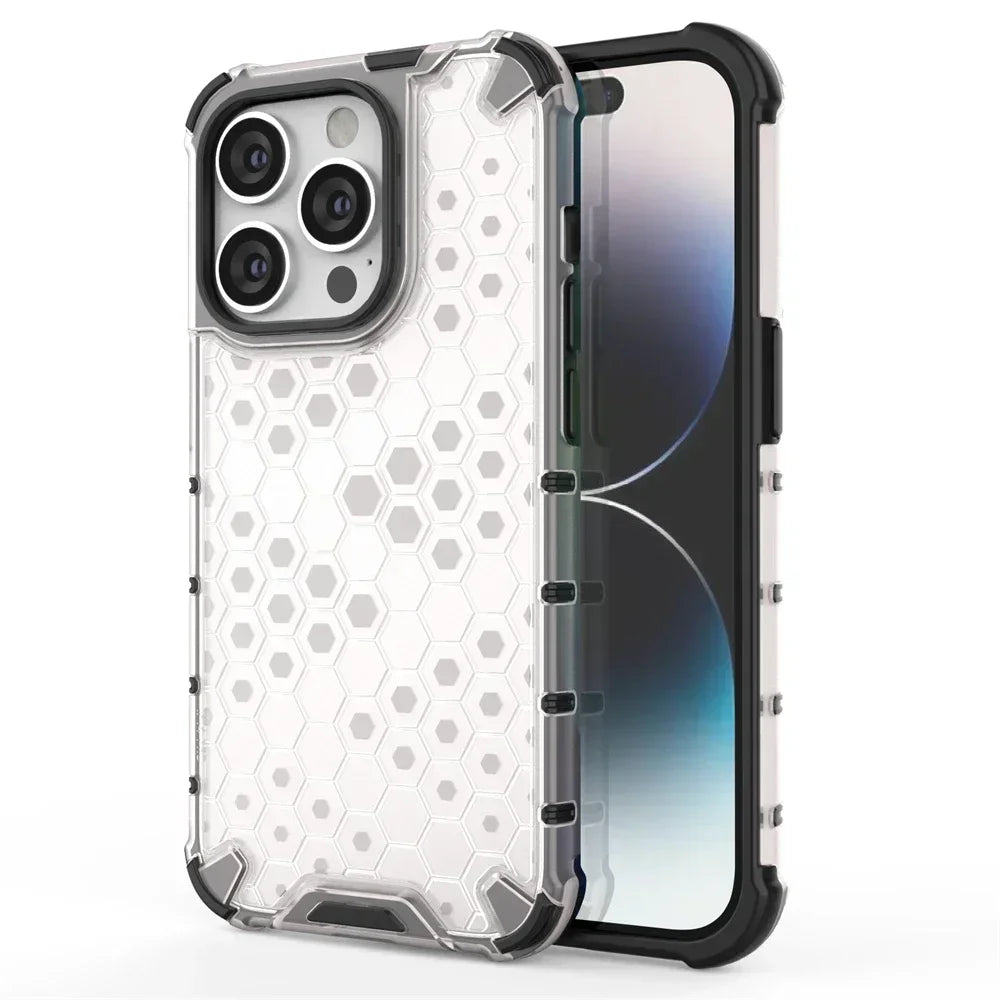 KEYSION Shockproof Armor iPhone Case – Soft Silicone + PC Transparent Honeycomb Back Cover for iPhone Models, 