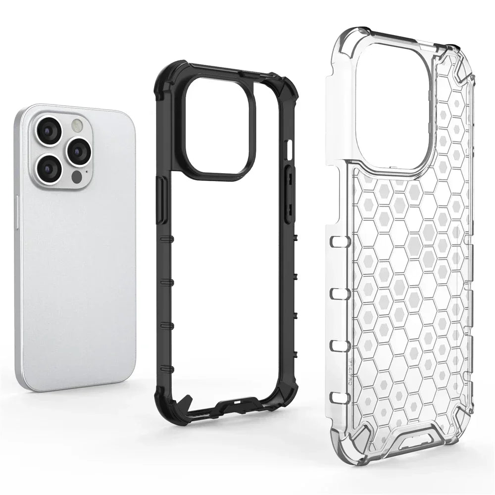 KEYSION Shockproof Armor iPhone Case – Soft Silicone + PC Transparent Honeycomb Back Cover for iPhone Models, 