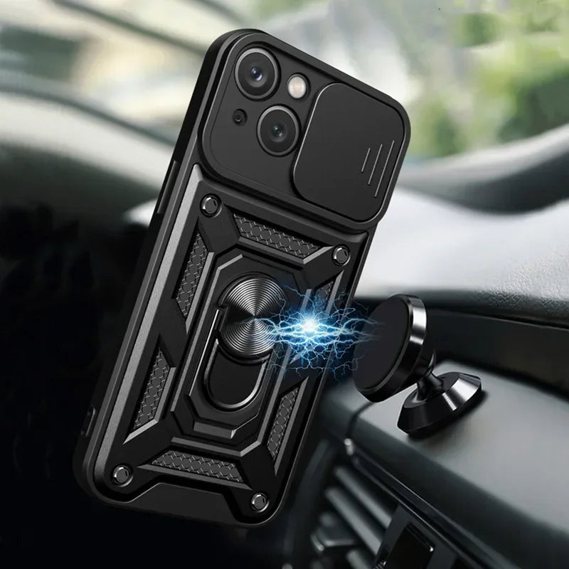 Shockproof Armor iPhone Case – Slide Camera Lens Protection, Rugged Full-Body Cover for iPhone Models