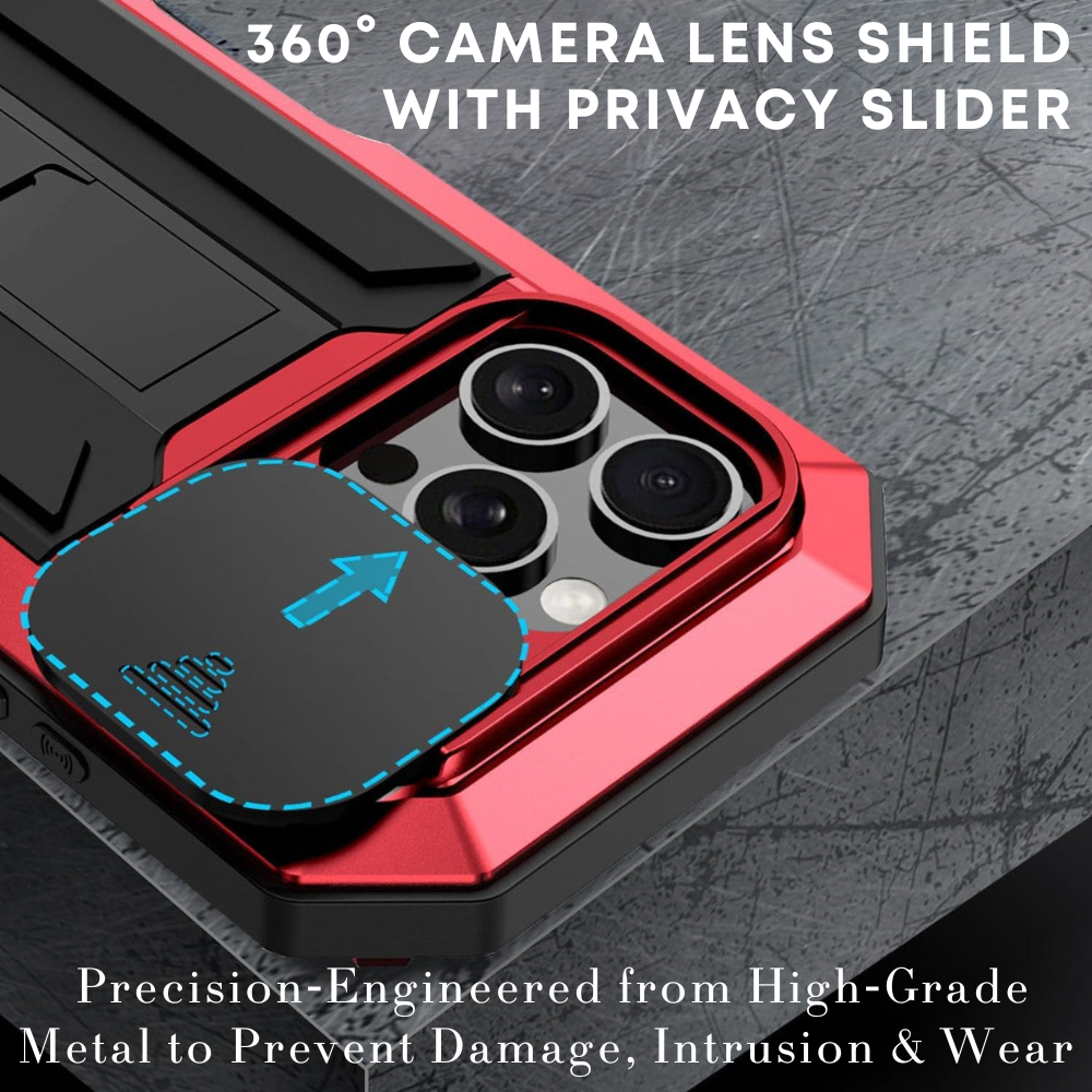 Military Heavy-Duty Metal iPhone Case – Full-Body Hybrid Cover with Slide Camera Protection & Built-in Screen Protector for iPhone Models