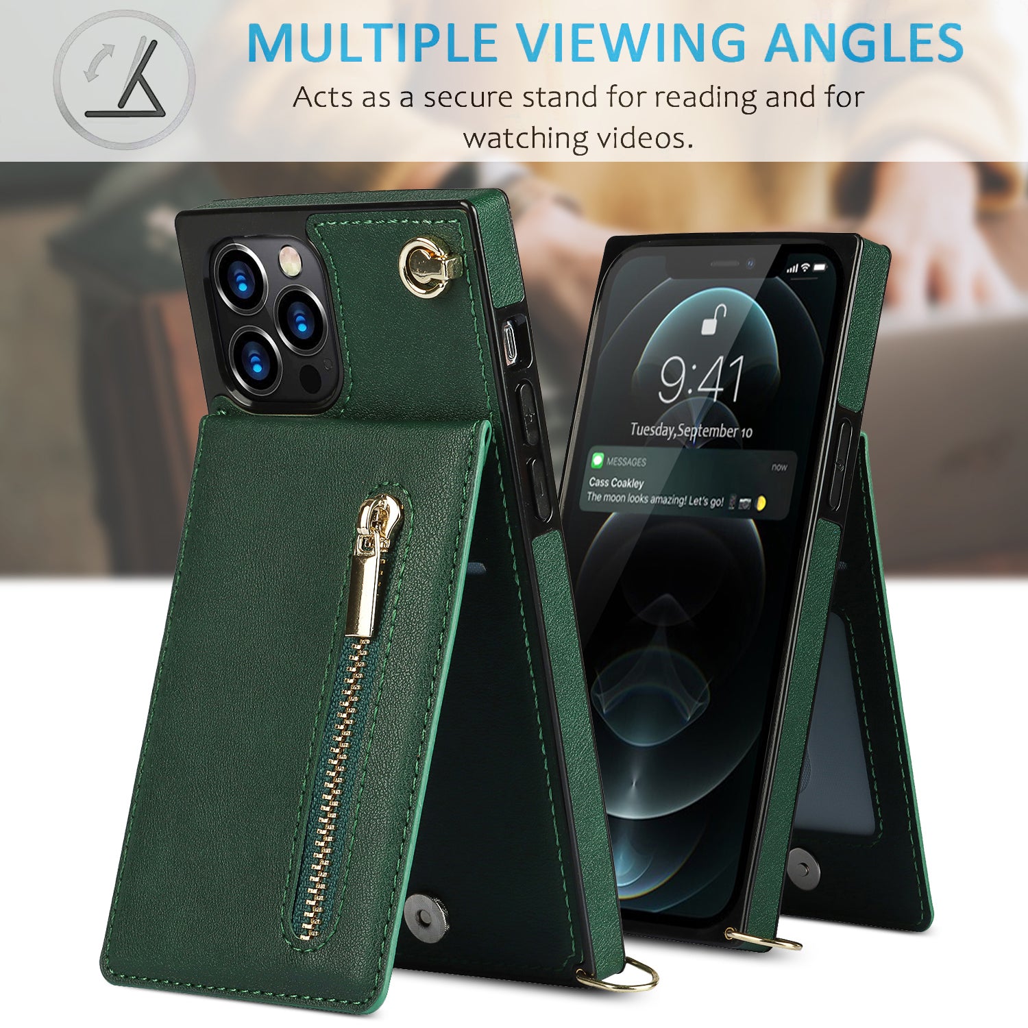 Luxury Zipper Wallet Crossbody Leather iPhone Case Card Holder, Lanyard Strap Magnetic Closure, Stylish Flip Cover for iPhone