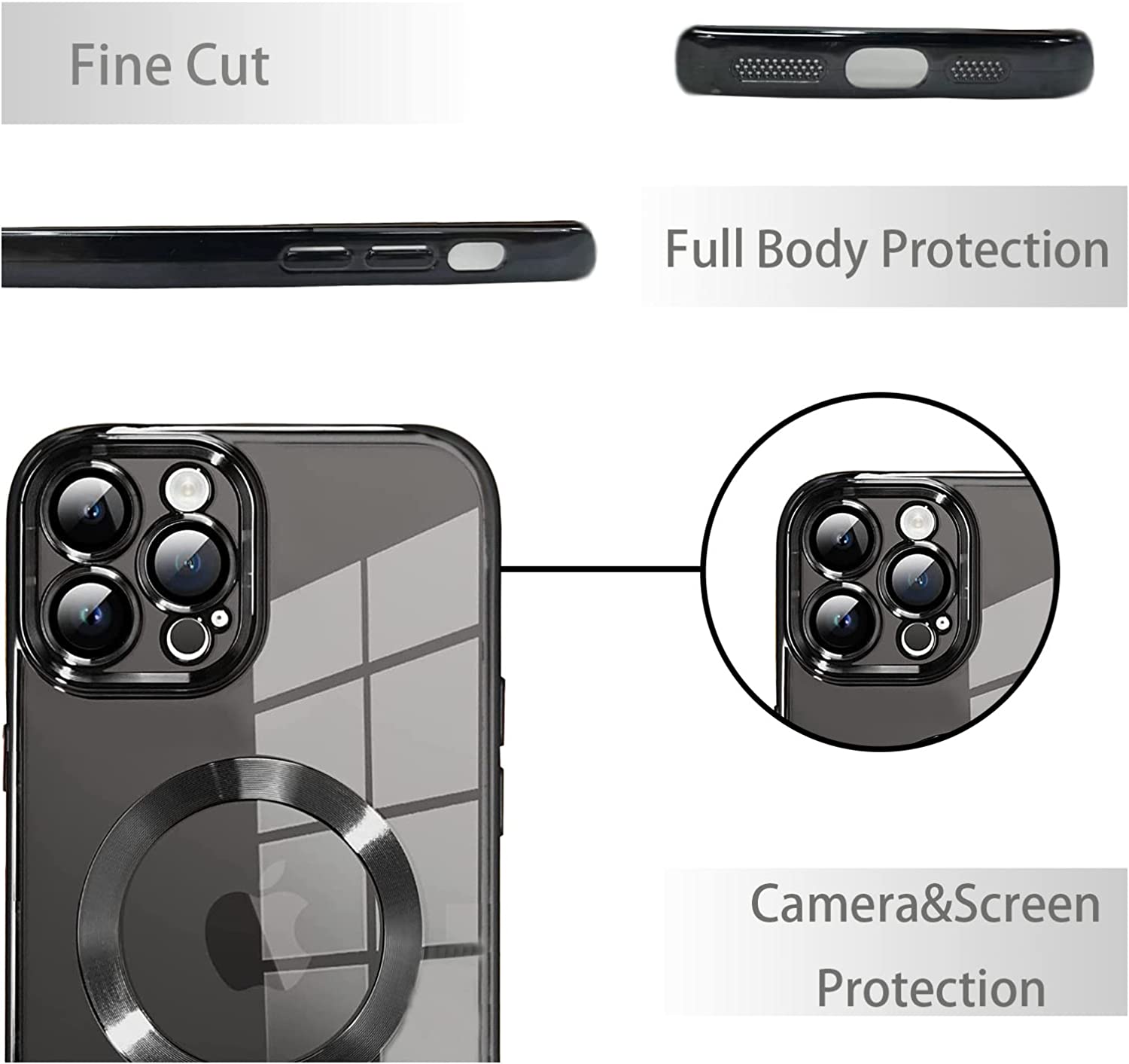 Clear Plating Magnetic iPhone Case - MagSafe Compatible, Lens Protection, Wireless Charging Ready Case for iPhone