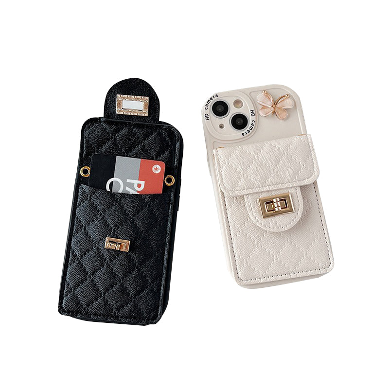 Premium Apple iPhone Case, MagSafe Compatible, Camera Lens & Screen Protection, Ultra Thin, Shockproof, Magnetic Full All Around Cover – Crystal Bow Crossbody Purse Case with Metal Button & Card Holder