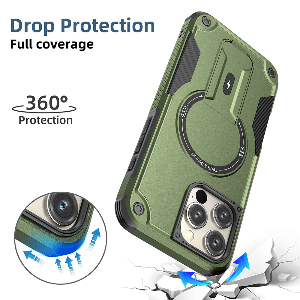 Deluxe Armor Stealth Bracket iPhone Case – Magnetic Super Fall Proof, Hard Shell with Lanyard, Protection for iPhone Models
