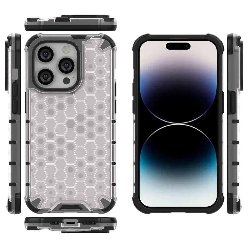 KEYSION Shockproof Armor iPhone Case – Soft Silicone + PC Transparent Honeycomb Back Cover for iPhone Models, 
