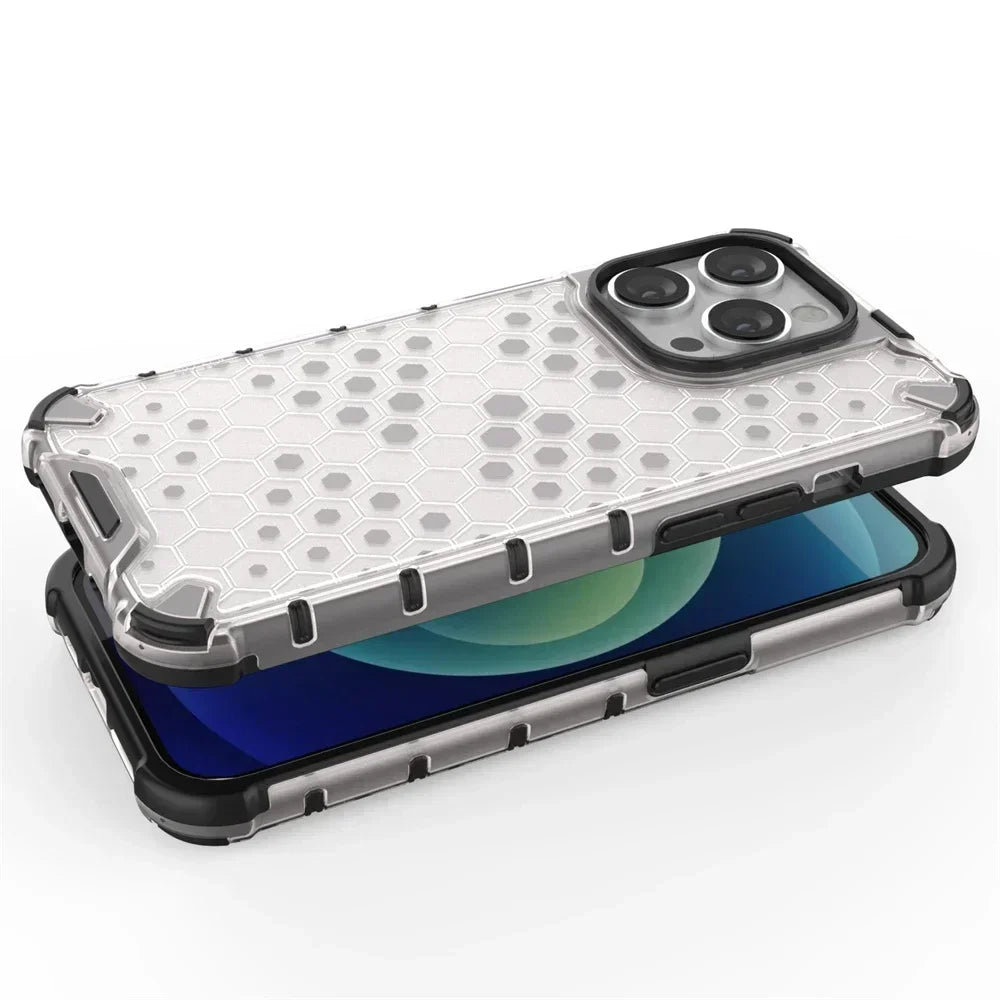 KEYSION Shockproof Armor iPhone Case – Soft Silicone + PC Transparent Honeycomb Back Cover for iPhone Models, 