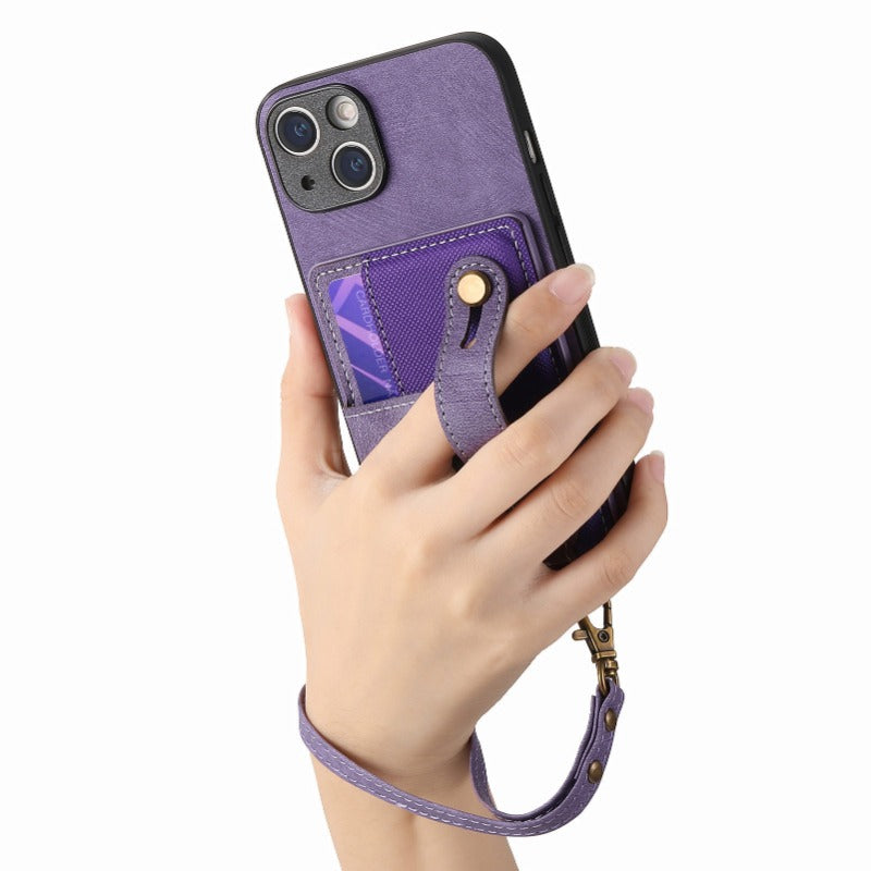 Luxury PU Leather Wallet iPhone Case with Wrist Strap – Stand Function, Card Holder, Protection for Secure and Convenience