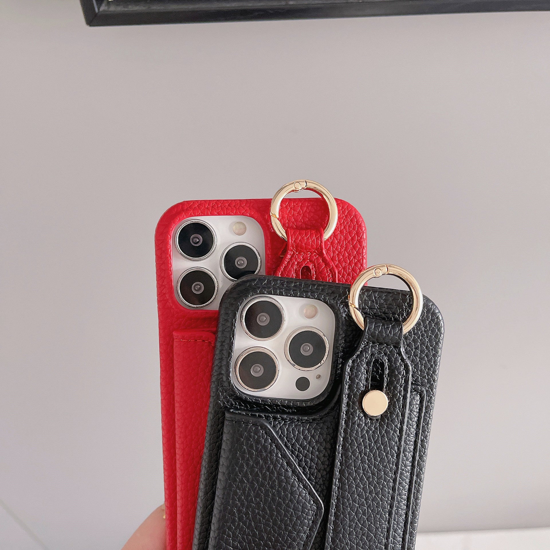 Luxury Crossbody Leather Wallet iPhone Case – Wrist Strap, Ring Holder, Card Slot, Shockproof Protection, Stylish Design for iPhone