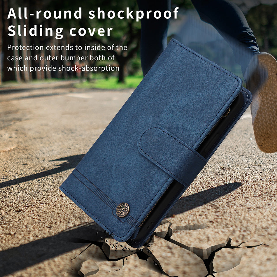 Premium Retro Flip Leather iPhone Case – Zipper Wallet, Multi-Card Slots, Necklace Lanyard, Magnetic Closure, Shockproof Protection for iPhone