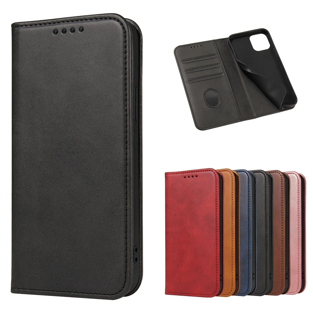 Luxury Magnetic Leather Flip iPhone Case – Premium Wallet Cover with Card Slots, and Magnetic Closure for iPhone Models