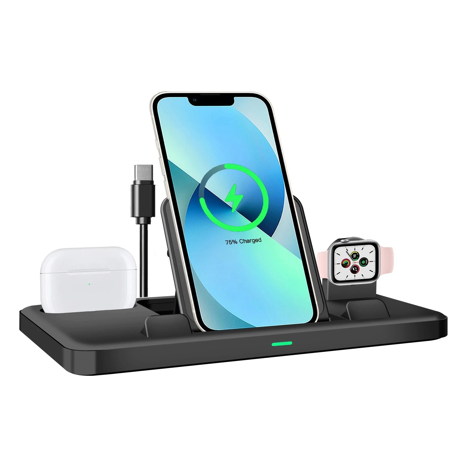 Premium 3 in 1 Charging Station – Portable Type-C Fast Charger Stand and Desk Holder for iPhone, Apple Watch and AirPods with Cable Included