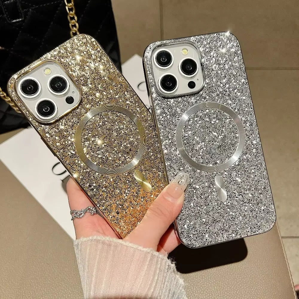 Luxury Apple iPhone Case, MagSafe Compatible, Camera Lens & Screen Protection, Ultra Thin, Shockproof, Magnetic Full All Around Cover – Bling Glitter Magnetic Case with Shockproof Protective Back for Stylish Appeal