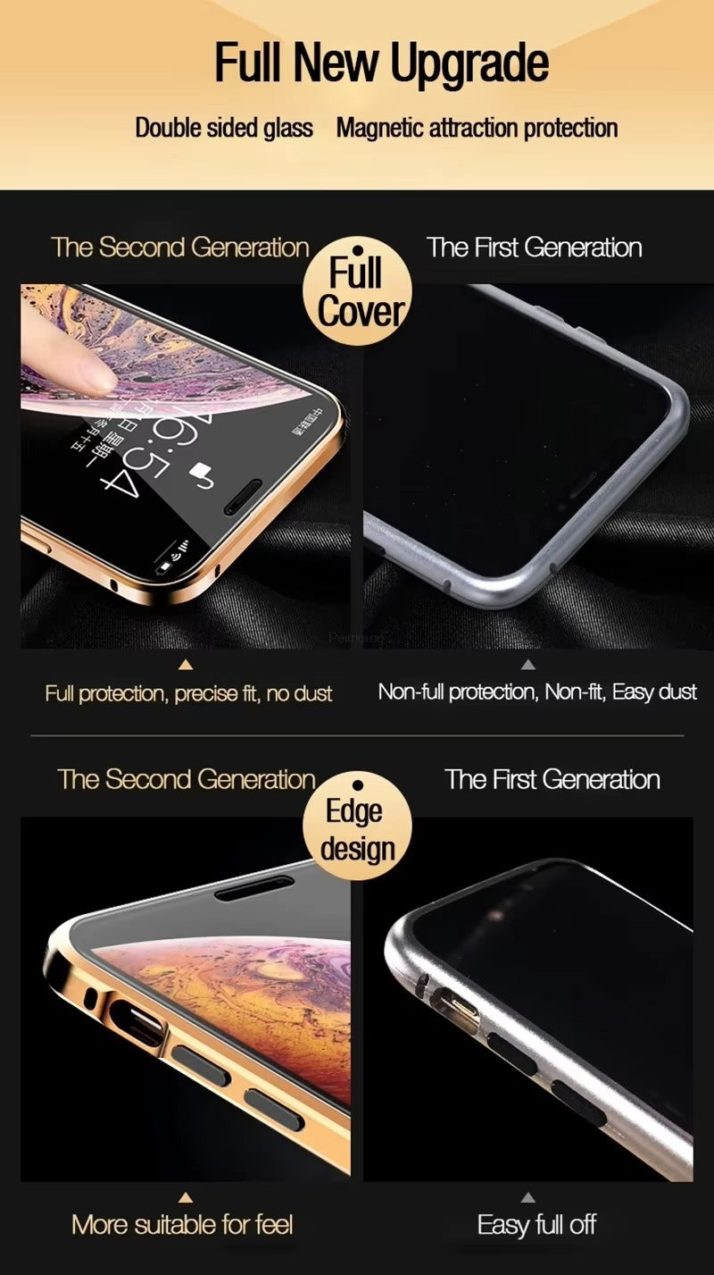 Premium Apple iPhone Case, MagSafe Compatible, Camera Lens & Screen Protection, Ultra Thin, Shockproof, Magnetic Full All Around Cover – 360° Magnetic Metal Case with Tempered Glass Privacy Screen & Anti-Spy Protection