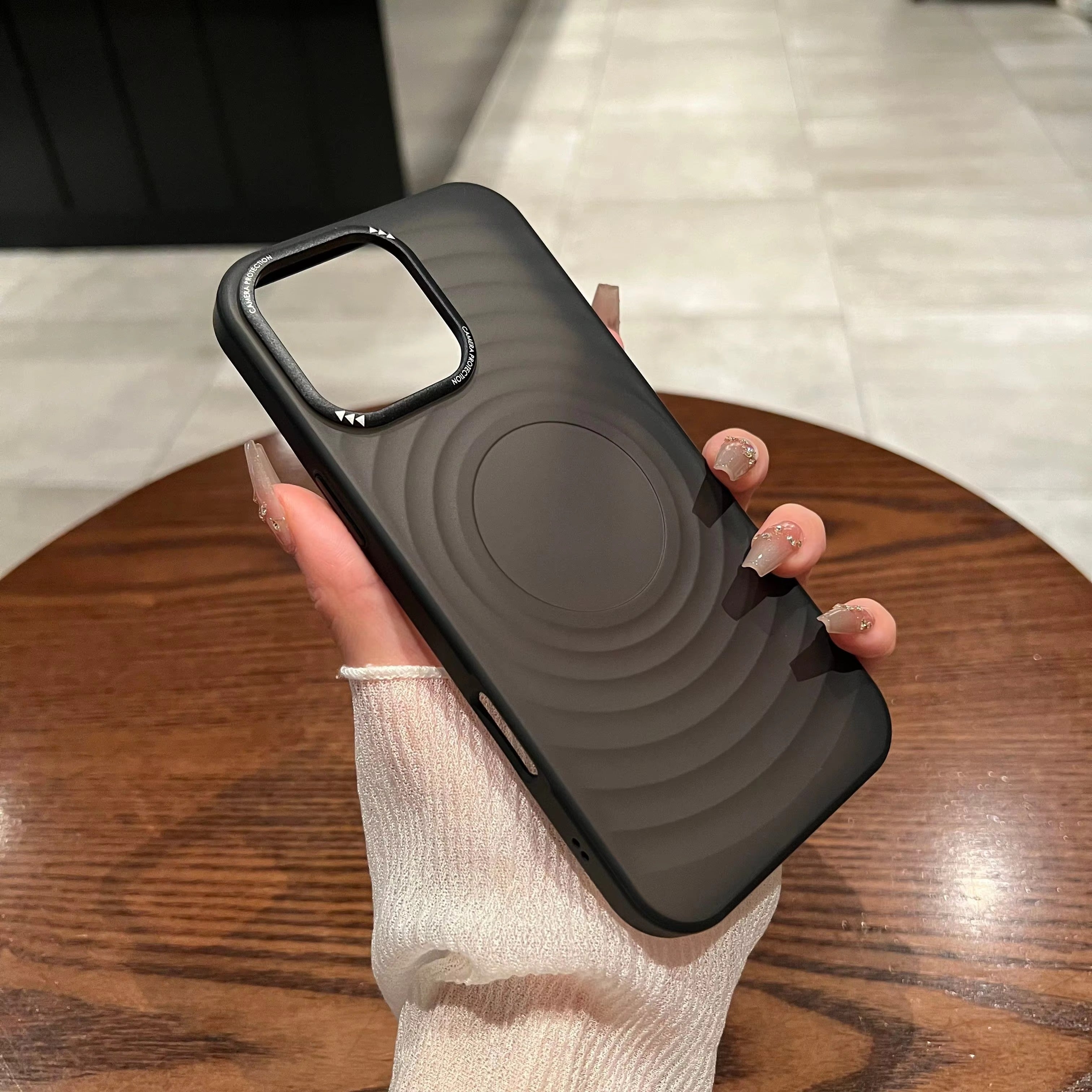 Luxury Apple iPhone Case, MagSafe Compatible, Camera Lens & Screen Protection, Ultra Thin, Shockproof, Magnetic Full All Around Cover – Water Ripple Matte Translucent Case with Metal Lens Bumper & Hard Back