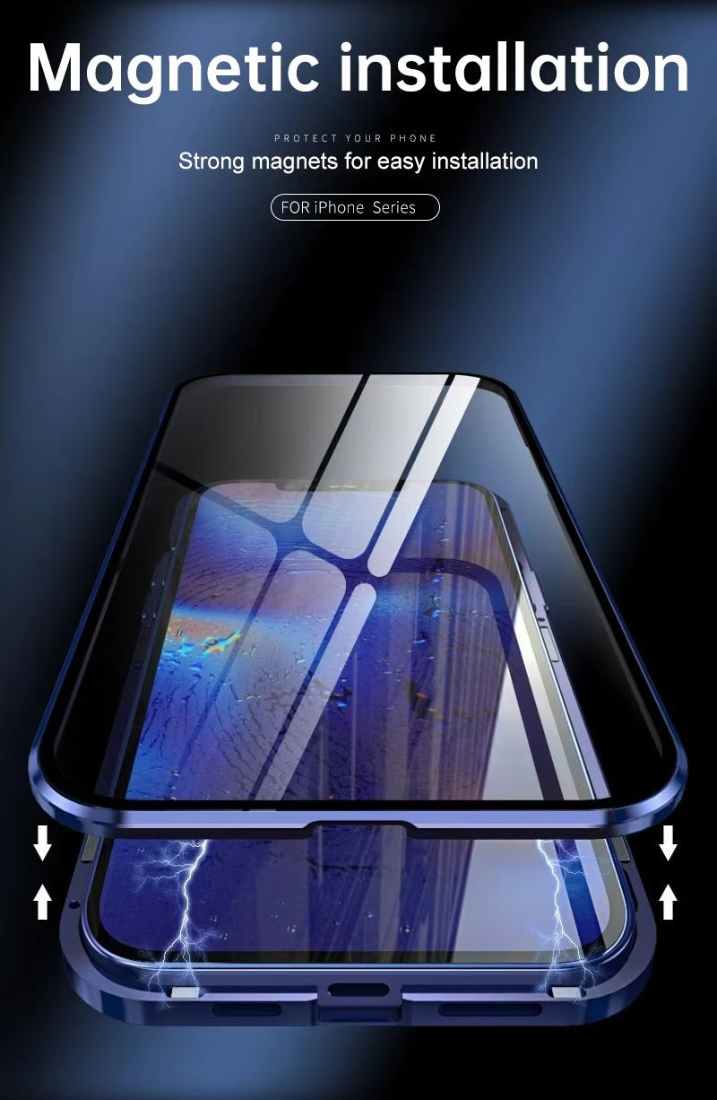 Premium Magnetic Glass Apple iPhone Case, MagSafe Compatible, Ultra Thin Shockproof Full Metal Frame Cover