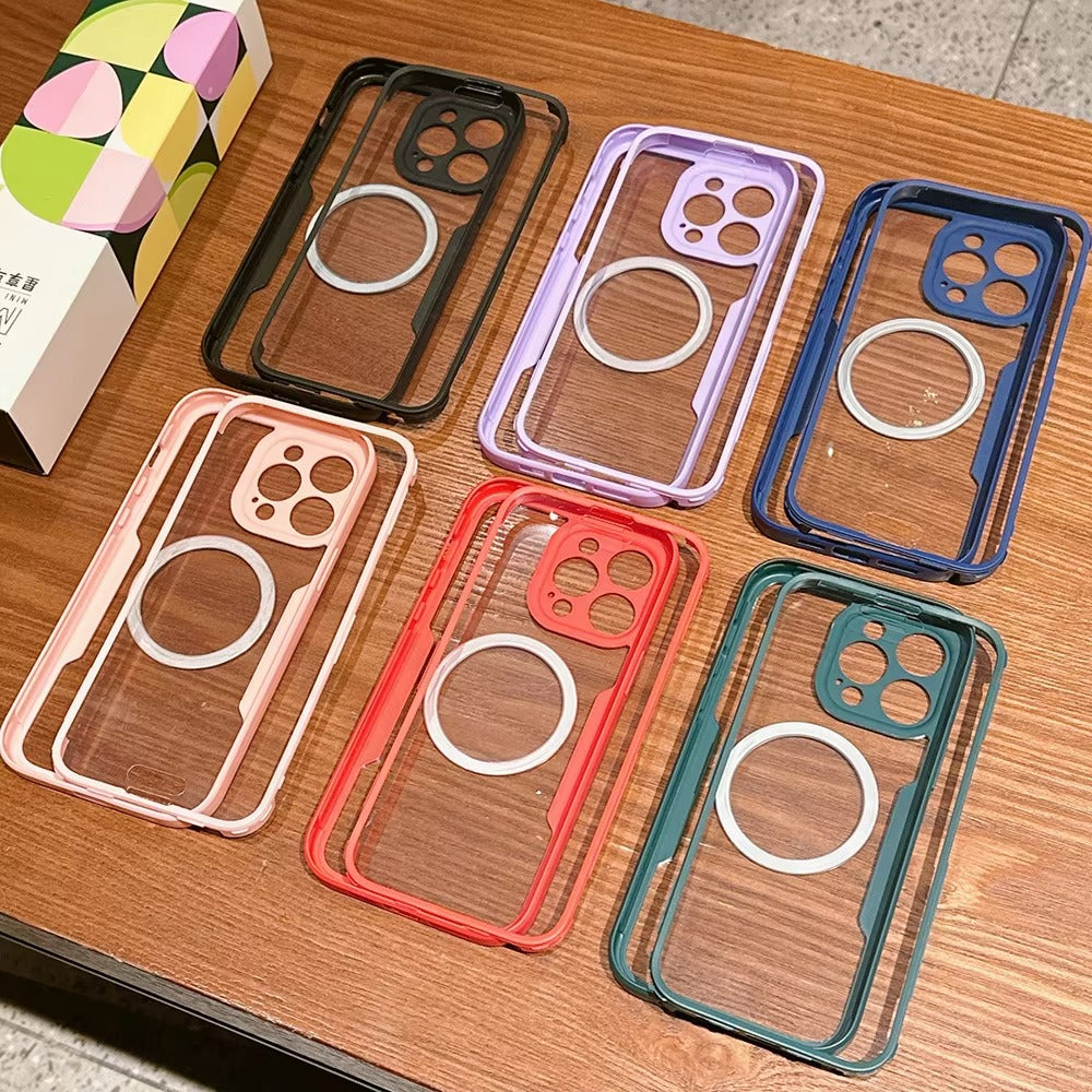 Luxury Apple iPhone Case MagSafe Compatible Ultra Thin Magnetic  All Around Protection Cover with Double Touch Clear Design