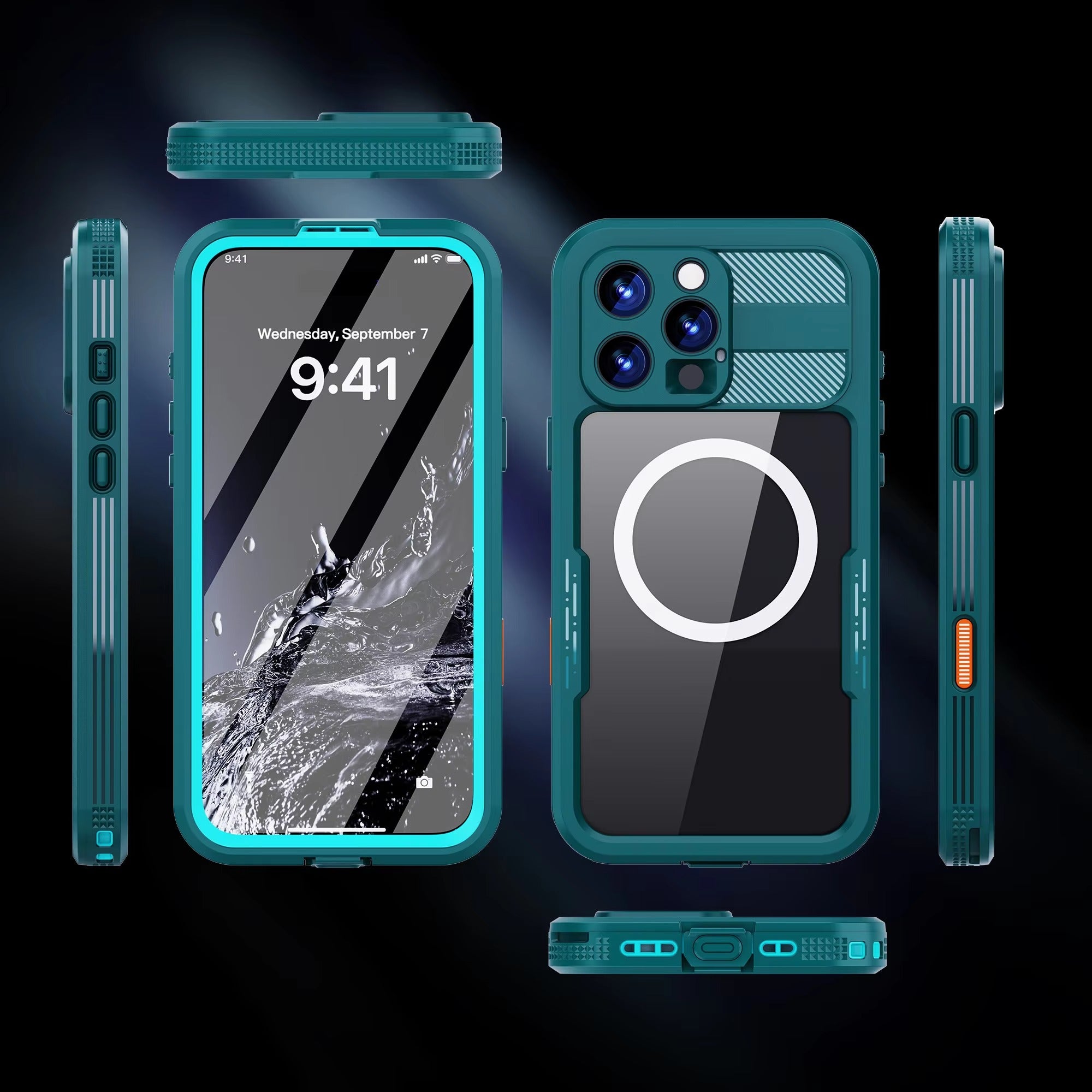 Luxury Apple iPhone Case MagSafe Compatible, Camera Lens & Screen Protection, Ultra Thin Shockproof Magnetic Full All Around Protection Cover with IP68 Clear Diving Design