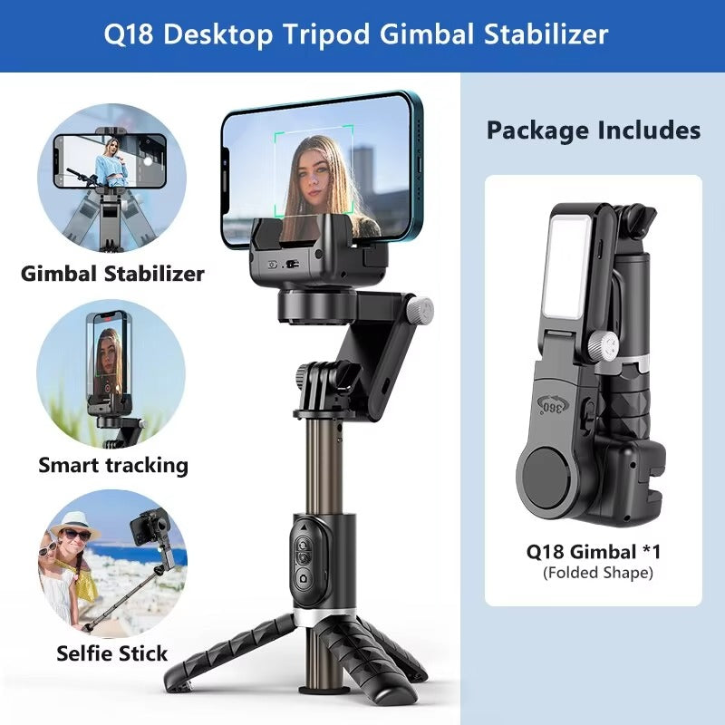 Premium, 360° Rotation, Gimbal Stabilizer, Selfie Stick – Tripod, Auto-Tracking, with Apple iPhone, and Smartphones