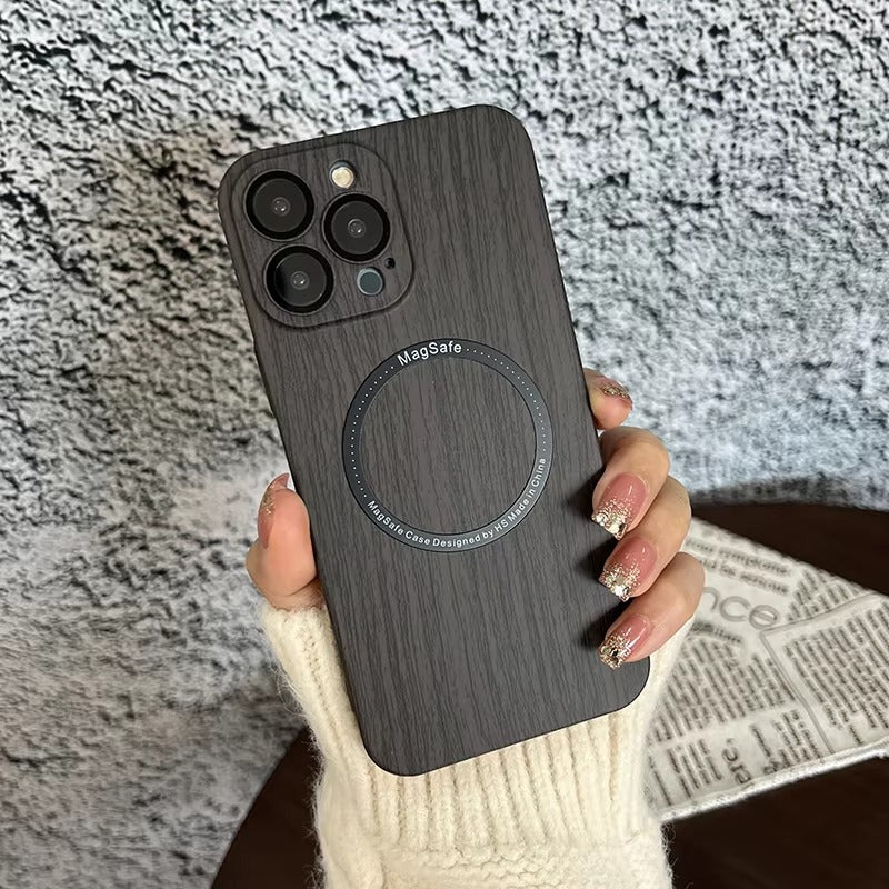 Premium Apple iPhone Case, MagSafe Compatible, Camera Lens and Screen Protection, Ultra Thin, Shockproof, Magnetic, Full All Around Protection, Wood Pattern Plastic Cover