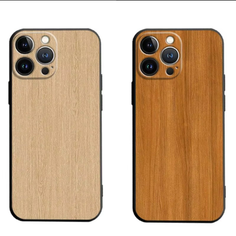 Premium Wood Grain iPhone Case MagSafe Compatible Ultra Thin Magnetic with Smooth Brown Texture and Metallic Frame Design