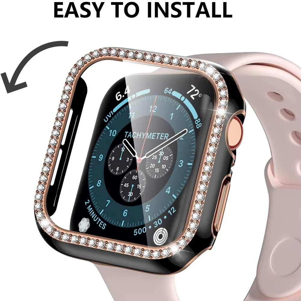 Luxury, Bling Diamond Case with Glass Screen Protector for Apple Watch –   for 38mm, 40mm, 41mm, 42mm, 44mm, 45mm