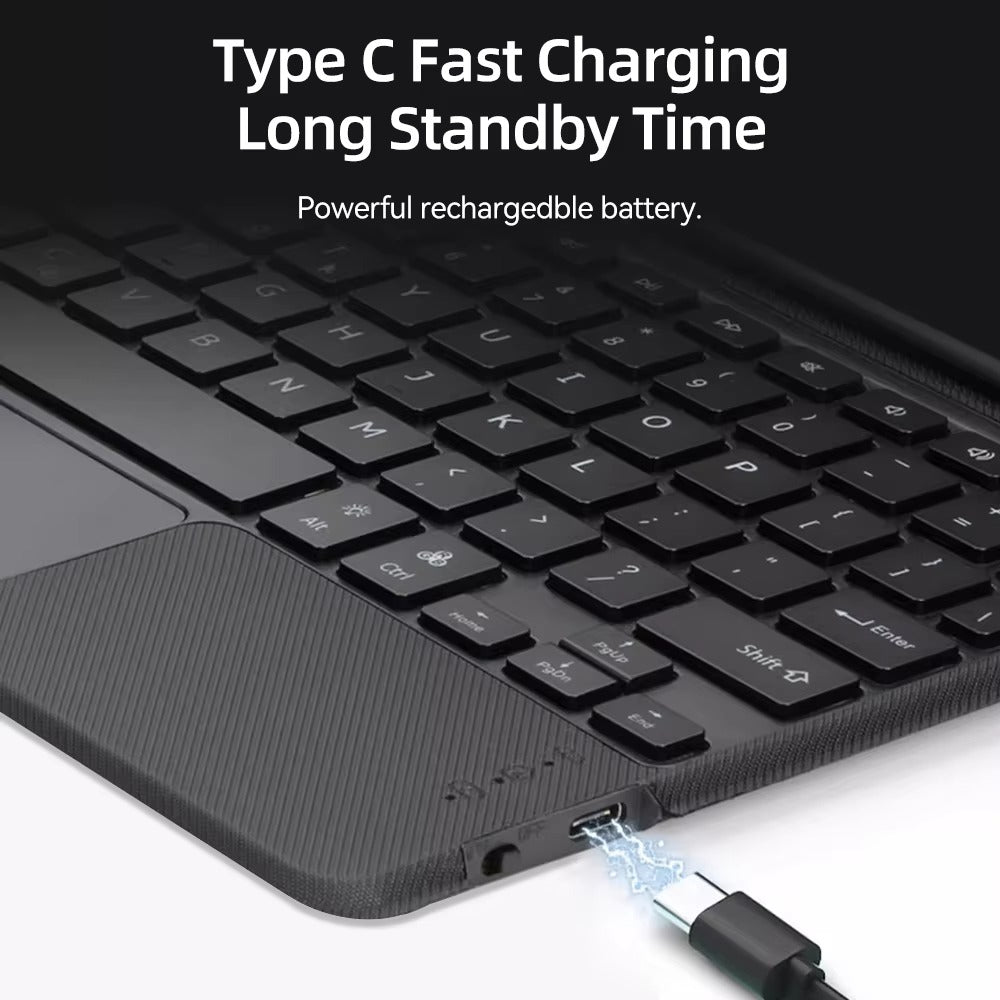 Premium Bluetooth Keyboard Case for Tablet – Magnetic Detachable Backlit Keyboard with Multi-Touch Trackpad, Type-C Fast Charging, Adjustable Angle & 360° Protection