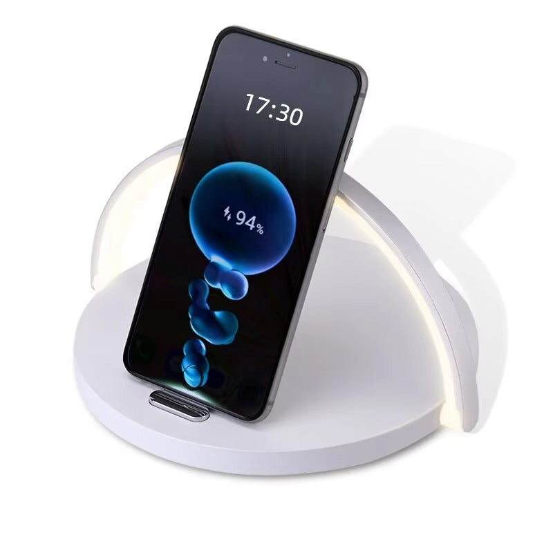 Multifunction 3 in 1 Wireless Charging Station – 10W Fast Charger Pad with LED Desk Lamp, Touch Night Light and Adjustable Stand for iPhone and Samsung