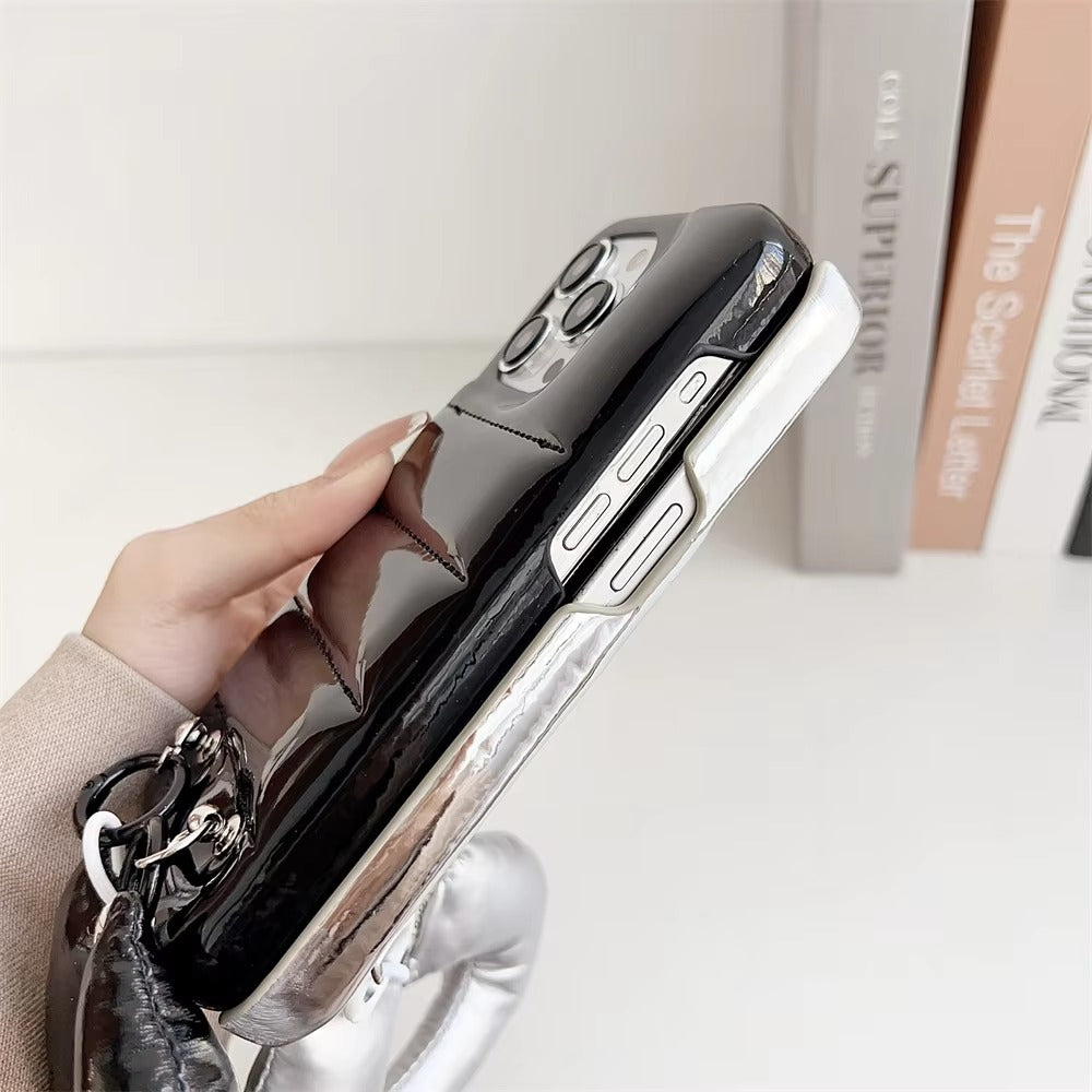 Luxury Apple iPhone Case, MagSafe Compatible, Camera Lens & Screen Protection, Ultra Thin, Shockproof, Magnetic Full All Around Cover – Down Jacket Style Silicone Case with Wrist Strap & Soft Finish