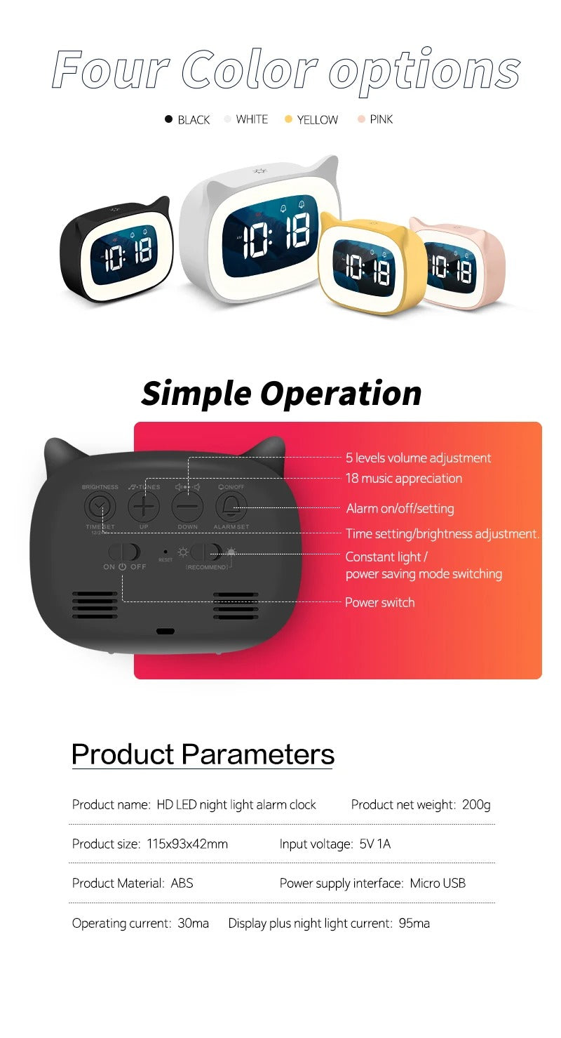 Premium Rechargeable LED Alarm Clock for iPhone Users – Touch Control Night Light,  Always-On Display, 12/24H Music Desk Clock