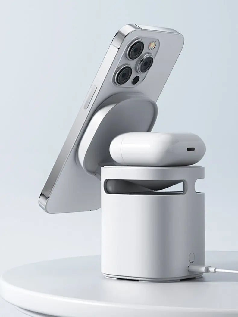 Premium Magnetic Wireless Charging Station with Bluetooth Speaker – 15W Fast Charger Stand and Phone Holder Dock for iPhone and AirPods
