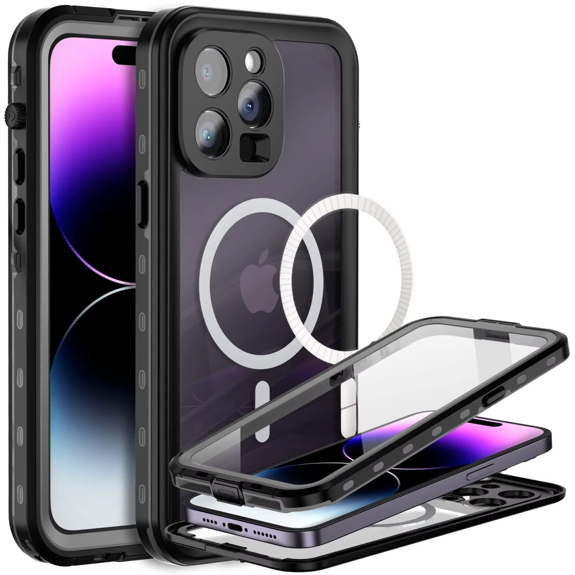 Premium Apple iPhone Case MagSafe Compatible, Camera Lens & Screen Protection, Ultra Thin Shockproof Magnetic Full All Around Protection Cover with IP68 Waterproof Diving Shell
