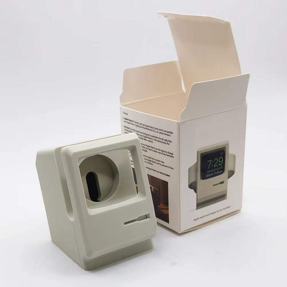 Premium Retro Charging Stand for Smartwatch – Desktop Silicone Dock Holder with Cable Slot, Nightstand Mode Compatible 