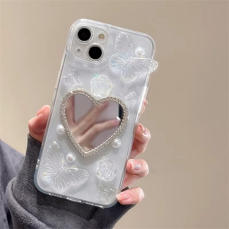 Luxury Apple iPhone Case, MagSafe Compatible, Camera Lens and Screen Protection, Ultra Thin, Shockproof, Magnetic, Full All Around Protection, Glitter Butterfly Mirror Cover