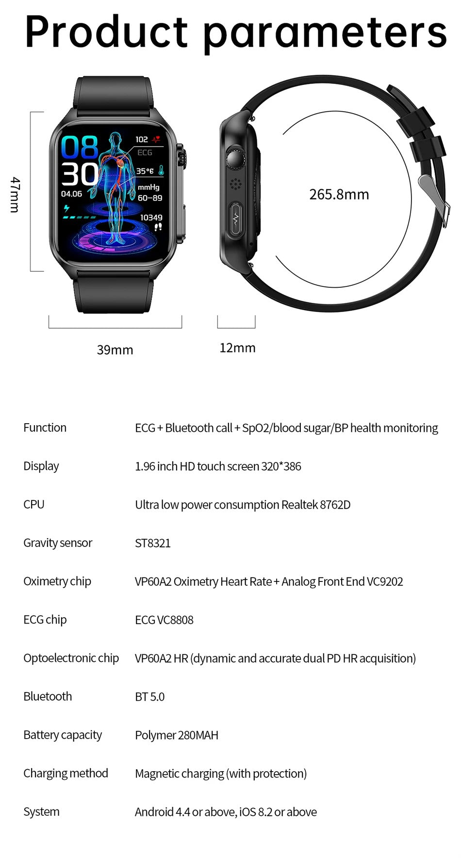 Premium Health Smartwatch for iPhone – Non-Invasive Blood Glucose Monitor with ECG+PPG, AI Voice Assistant, Bluetooth Calling