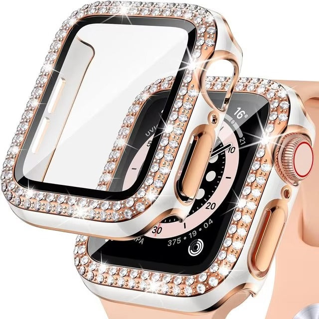 Luxury, Bling Diamond Case with Glass Screen Protector for Apple Watch –   for 38mm, 40mm, 41mm, 42mm, 44mm, 45mm