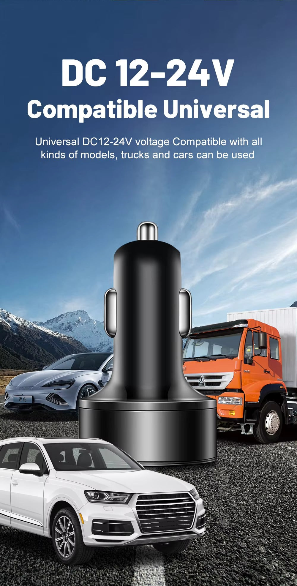 Premium 250W USB Car Charger with Digital Display – 6-Port Fast Charging PD QC3.0 Type-C Adapter, Intelligent Protection, Quick Charge