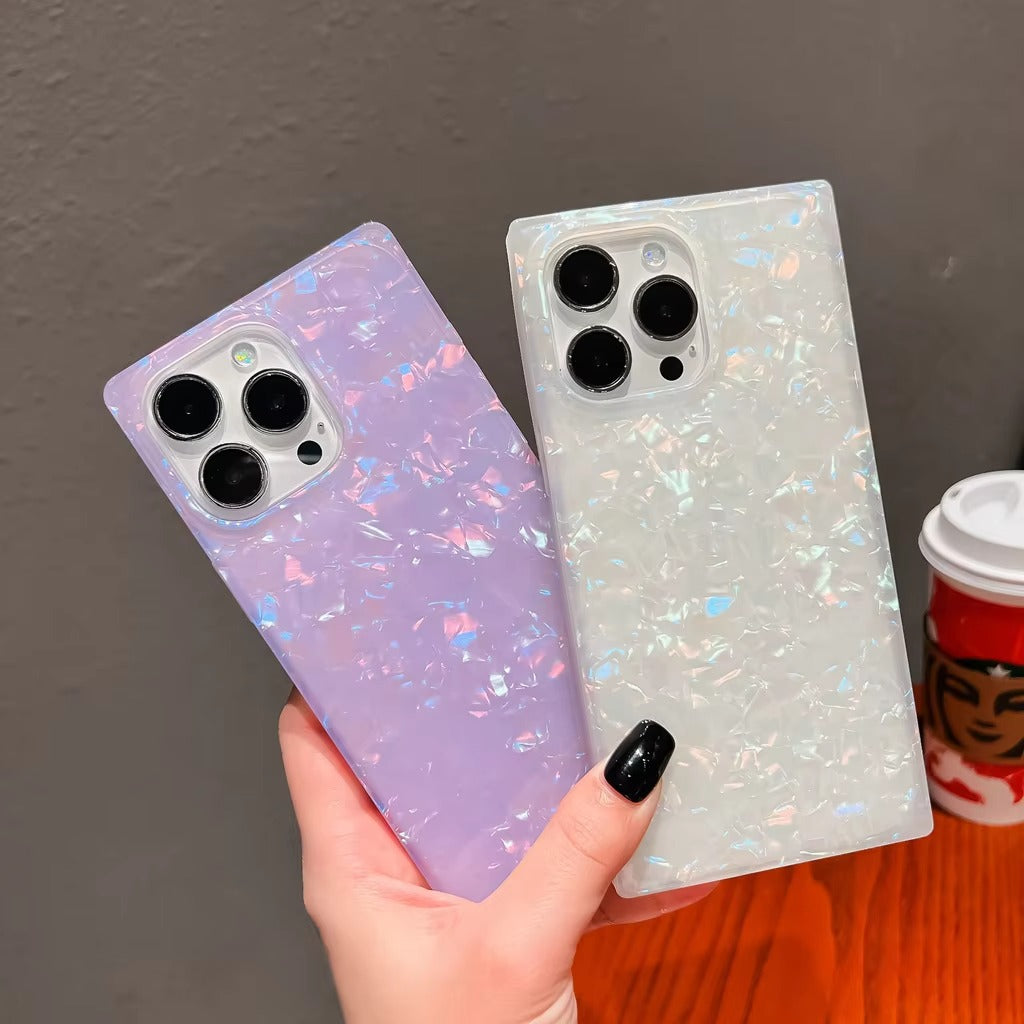 Luxury Apple iPhone Case, MagSafe Compatible, Camera Lens & Screen Protection, Ultra Thin, Shockproof, Magnetic Full All Around Cover – Colorful Abalone Mother of Pearl Case with Slim Rectangle Edge & Soft Silicone Design