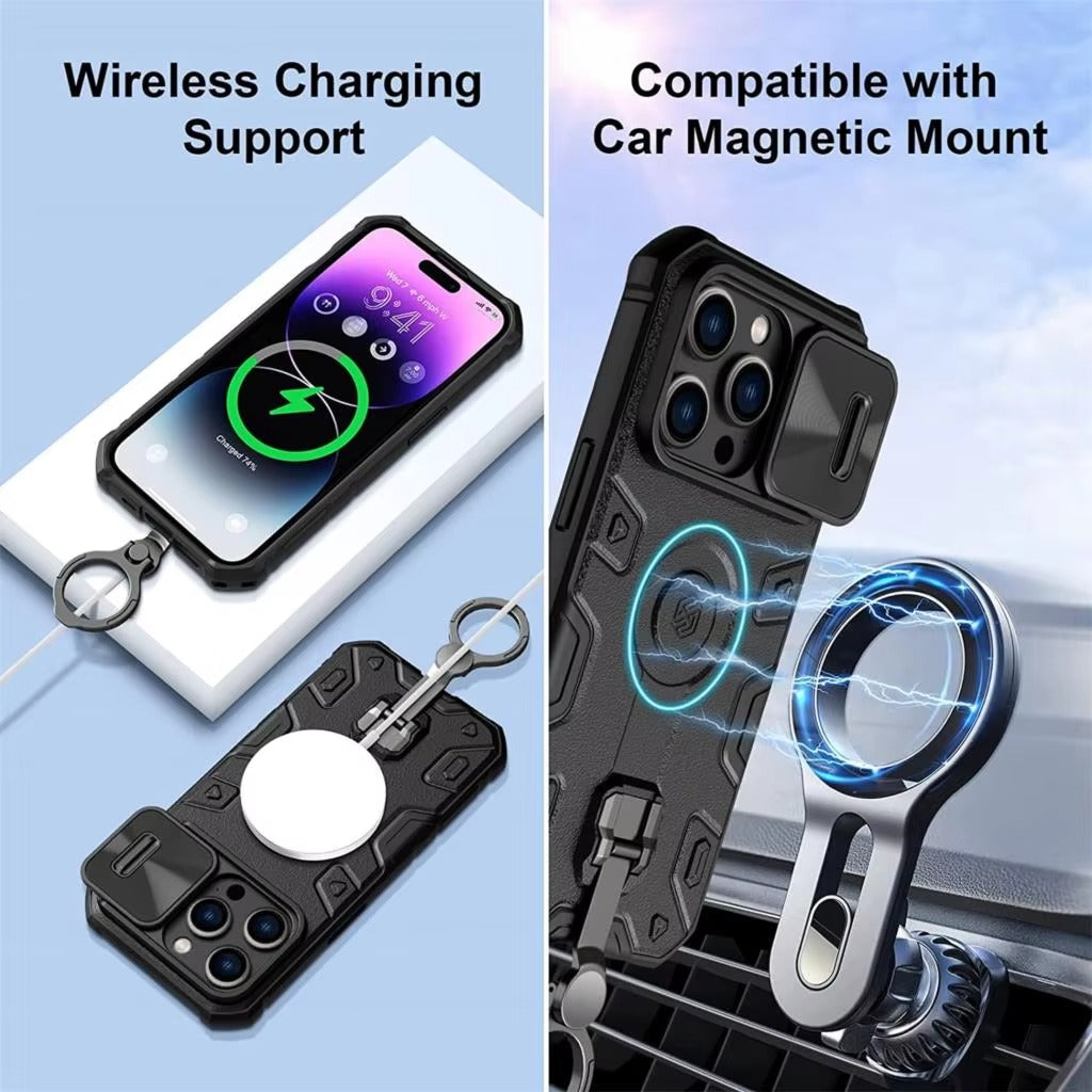 Premium Apple iPhone Case, MagSafe Compatible, Camera Lens & Screen Protection, Ultra Thin, Shockproof, Magnetic Full All Around Cover – Heavy Duty Hard PC Case with Slide Camera Cover & Built-In Kickstand