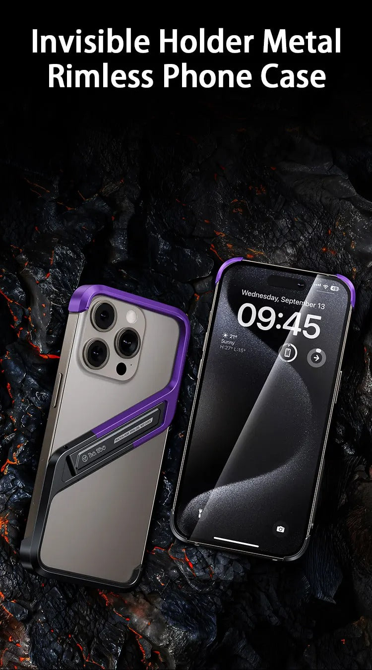 Premium Apple iPhone Case, MagSafe Compatible, Camera Lens & Screen Protection, Ultra Thin, Shockproof, Magnetic Full All Around Cover – Rimless Aluminum S-Type Case with Invisible Stand & Heat Dissipation Shell