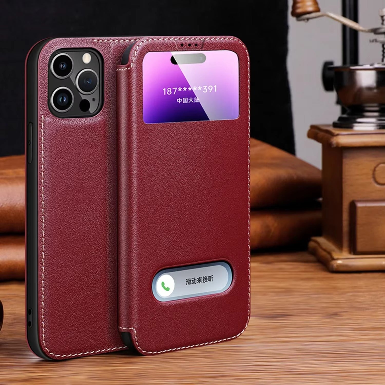 Luxury Apple iPhone Case, MagSafe Compatible, Camera Lens and Screen Protection, Ultra Thin, Shockproof, Magnetic, Full All Around Protection, Leather Clear View Cover