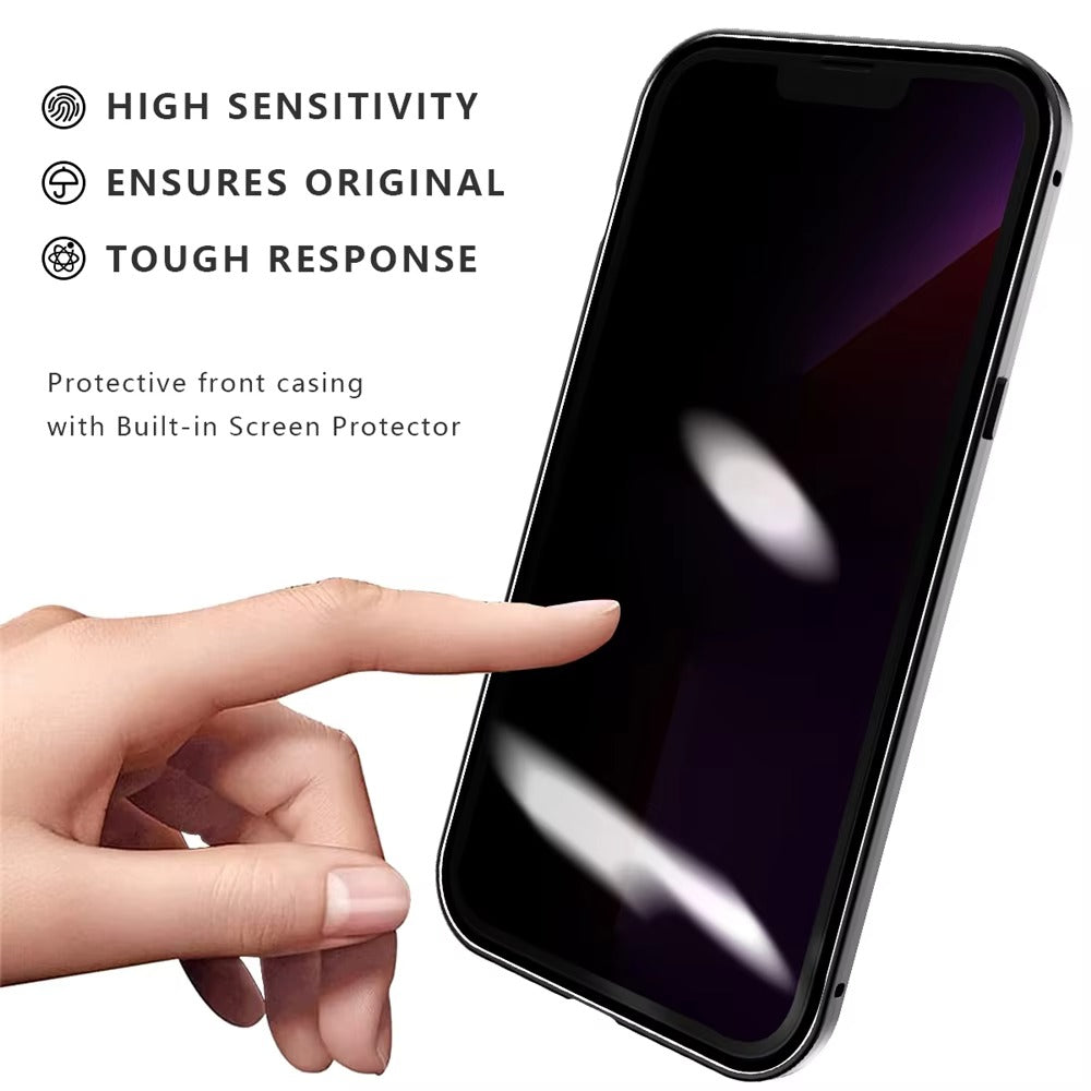 High Quality Apple iPhone Case, MagSafe Compatible, Camera Lens & Screen Protection, Ultra Thin, Shockproof, Magnetic Full All Around Cover – Double Glass Magnetic Case with Anti-Peeping Privacy Screen & Metal Frame Protection